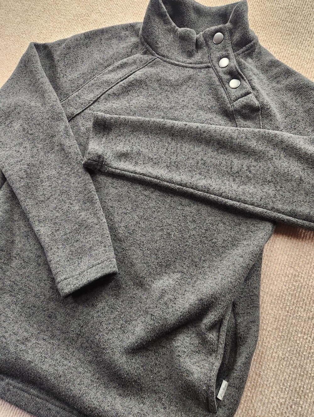 Eddie Bauer Women's S Fleece Pullover Sweater Mock Neck Snap Buttons Pockets
